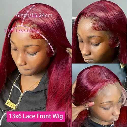 24inch 99j Burgundy Lace Front Wigs Human Hair 13x6 HD Straight Glueless Lace Frontal Wigs for Women 180% Density Pre Plucked with Baby Hair Wine Red Wigs Human Hair