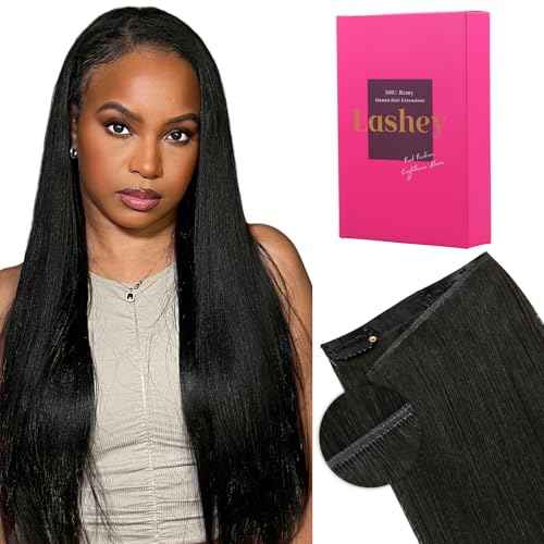 Lashey Genius Weft Seamless Clip in Hair Extensions Real Human Hair Natural Black Yaki Straight 16 Inch 7pcs 110g Handmade Thin Weft Clip ins for Women