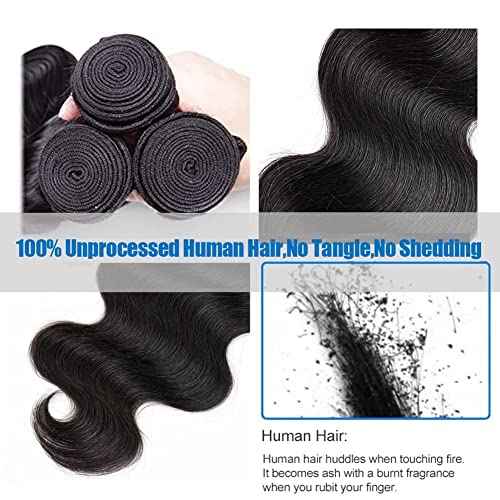 Aomllute Body Wave Bundles Human Hair 12A Grade Brazilian Human Hair Bundles Body Wave One Bundle Only 100% Unprocessed Weave Bundles Human Hair Natural Black (30 Inch)