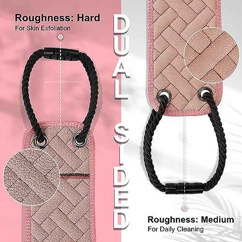 Exfoliating Back Scrubber with Upgraded Handles, 38.5 Inch Double-Sided Body Scrub Bath Exfoliator, Exfoliating Washcloth for Use in Shower, Back Washer to Deep Clean Your Skin for Men & Women (Pink)