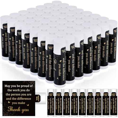DMSKY Thank You Gift Lip Balm Bulk 60 Pcs, Inspirational Appreciation Gift for Employee Teacher Coworkers Nurse Volunteer Staff, Thank You Gifts for Woman Man
