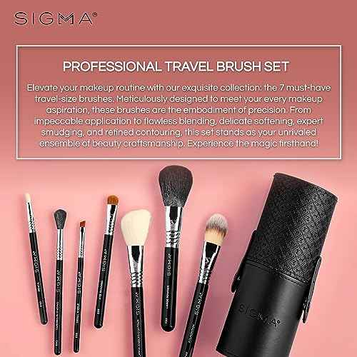 Sigma Beauty Makeup Brush Set ? 7-Piece Travel Makeup Brushes for Flawless Application of Foundation Makeup, Blending, Contour, Eyeshadow & Brow Makeup ? Compact & Stylish Carrying Case (8 pcs)