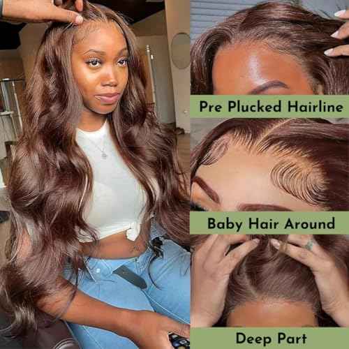 HC 22inch Chocolate Brown Lace Front Wig 13x6 HD Body Wave Human Hair Brown Human Hair Wig 200% Density Pre Plucked Glueless Brown Wig human hair for Women£¨22inch£©