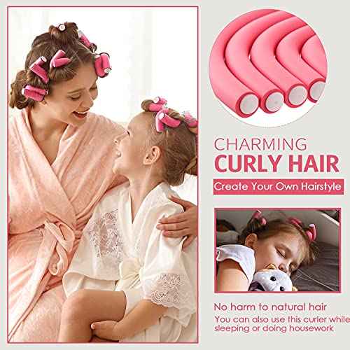Tigeen 84 Pieces Flexible Curling Rods Twist Foam Hair Rollers Soft Foam Bendy Hair Rollers No Heat with Rat Tail Comb Edge Brush for Short Medium Long, 7 Sizes(Purple)
