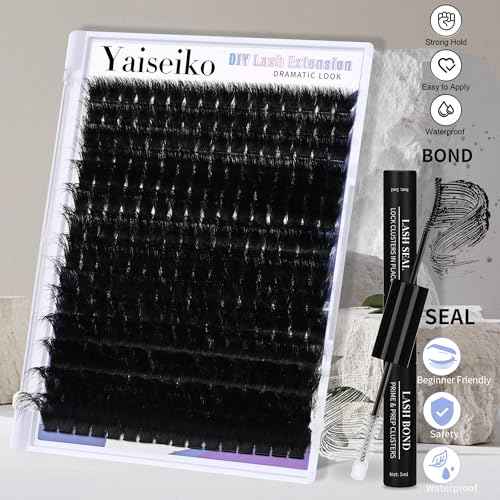Mega Lash Clusters Kit 300D Thick 12-25mm Volume Cluster Eyelash Extensions Kit 224Pcs Wispy Individual Lashes with Lash Bond and Seal and remover Eyelash Clusters Soft False Eyelashes by Yaiseiko
