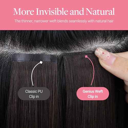GOO GOO Genius Clip in Hair Extensions, 16inch 120g 7pcs, Seamless PU Clip in Hair Extensions, Virgin Real Human Hair, #(T2/6) P2 Dark Brown to Chestnut Brown