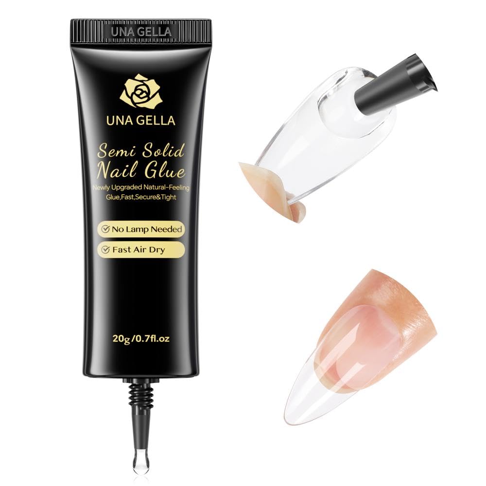 UNA GELLA Super Strong Nail Glue for Press On Nails: 20g, Soft Gel Nail Tips No Lamp Need, Fast-Curing, Long Lasting, Semi Solid Gel Nail Glue for Fake False Acrylic Nails