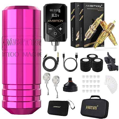 Ambition Torped Tattoo Kit - Rotary Tattoo Machine Kit with 2400mAh Power Supply Brushless Motor Tattoo Gun Kit 40pcs Mixed Size Glory Tattoo Cartridge Needles Gloves for Professional Tattoo Artist