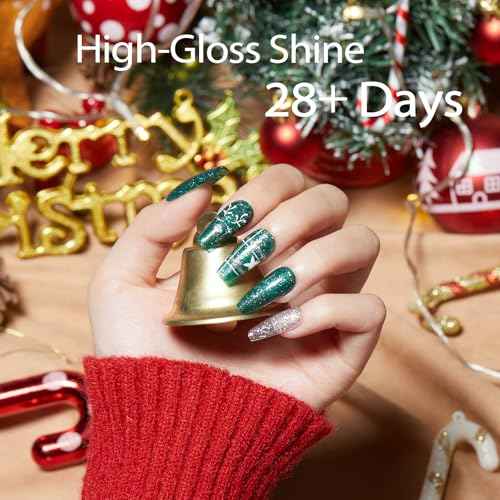 AZUREBEAUTY Dip Powder Nail Kit,Christmas 6 Colors Glitter Green Sparkle Forest Dark,Dipping Powder Color French Nail Art Manicure DIY Salon Gifts for Women, No Need Nail Lamp Cured