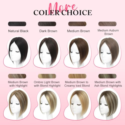 Hair Toppers for Women Real Human Hair Topper for Women with No Bangs Hairpieces 10 Inch Swiss Base 3D 360¡Æ Cover Comfortable and Breathable (Ombre Light Brown with Blond Highlight)