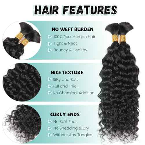 Human Braiding Hair 30 Inch Water Wave Bulk Human Hair for Braiding No Weft 12A Brazilian Virgin Curly Human Hair Extensions for Boho Braids Wet and Wavy Human Hair Braiding Hair 2 Bundles/Pack 100G