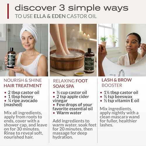 Ella & Eden Organic Castor Oil ? Cold-Pressed Hexane-Free Unrefined - For Hair Growth, Skin and Face - USDA Certified & 100% Pure - 32 fl oz