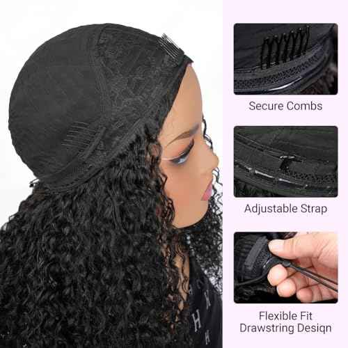 SUPERNOVA Curly Half Wig Human Hair 200 Density 3 In 1 Seamless Flip Over Glueless Wear And Go Beginner Friendly Kinky Curly Human Hair Half Wig With Drawstring Headband Wigs For Women 16 Inch