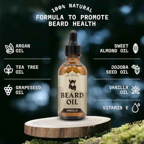 Striking Viking Beard Oil for Men - 2 Fl Oz, 3 Pack, Vanilla Scent - Naturally Derived Conditioner with Almond, Tea Tree, Argan & Jojoba Oil for Beard Growth, Softening & Moisturizing