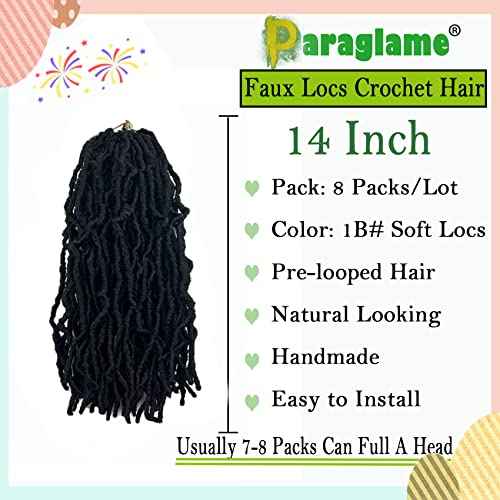 Short Faux Locs Crochet Hair 14 Inch Soft Locs 8 Packs Natural Black Pre-Looped New Soft Faux Locs Curly Hair Extension, Goddess Locs for Women (8 Packs, 1B#)