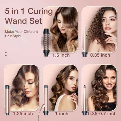 5 in 1 Curling Iron Set-Instant Heat Hair Curling Wand Set with Curling Brush,4 Interchangeable Ceramic Wands (0.35-1.25¡±) and Heat Protective Glove & 2 Clips for Girls and Women