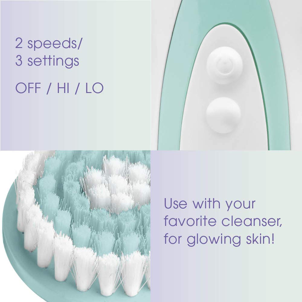 True Glow by Conair Battery Operated Facial Cleansing Brush, Sonic Face Scrubber with 3 Brush Heads, Waterproof Skin Care Tool, Model FCB6
