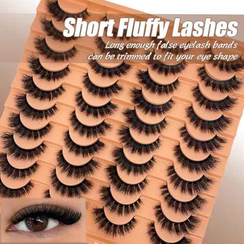 Fluffy Lashes Mink 3D Cat Eye Dramatic Thick Volume EyeLashes Wispy 16mm Full Lash Strips Faux Mink Eye Lashes C Curl Short Cat Eyelahses Pack YH302