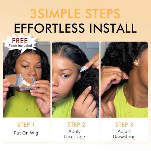 7x6 Deep Wave Glueless Wigs Human Hair Pre Plucked Pre Cut 250% Density Drawstring Wig Human Hair Wear and Go Glueless Wigs for Black Women Natural Color #1B 16 Inch