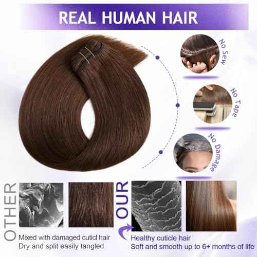 Clip in Hair Extensions Real Human Hair, 24inch 120g, 100% Brazilian Remy Human Hair Clip ins for Women, Straight Seamless Double Weft Hair Extensions, Invisible 8pcs, #4 Chocolate Brown