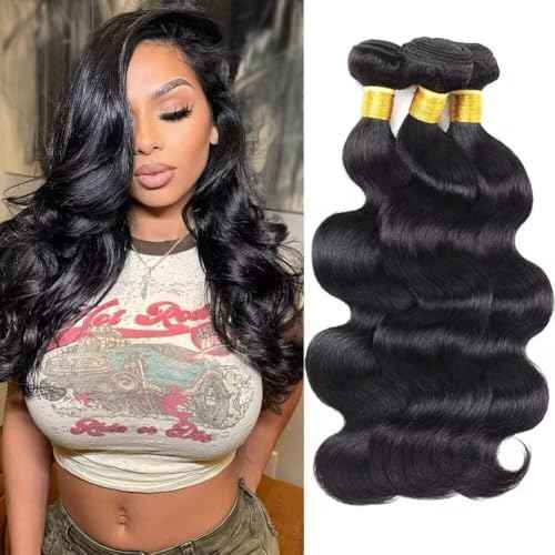 12A Human Hair Bundles 12 14 16 Inch Body Wave Bundles Human Hair 100% Unprocessed Brazilian Virgin Weave 3 Bundle for Women Natural Black Wet and Wavy Human Hair Extensions