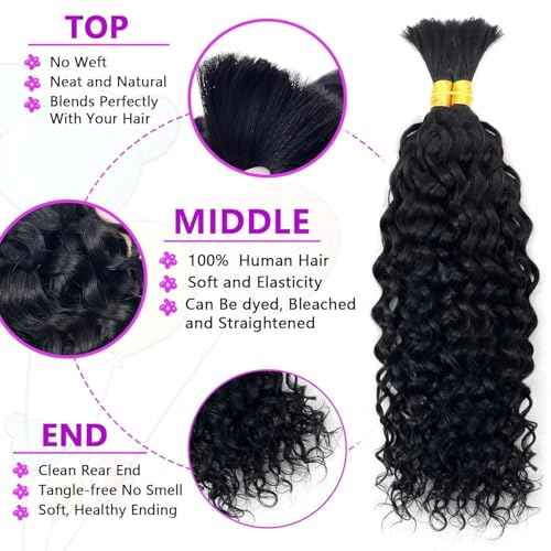 Forevermore Water Wave Bulk Human Hair No Weft boho Knotless Braids Human Hair 24 Inch Remy Human Hair For Braiding 2 Bundles Braids Per Pack 100g Micro Braiding Human Hair Wet and Wave Natural Color