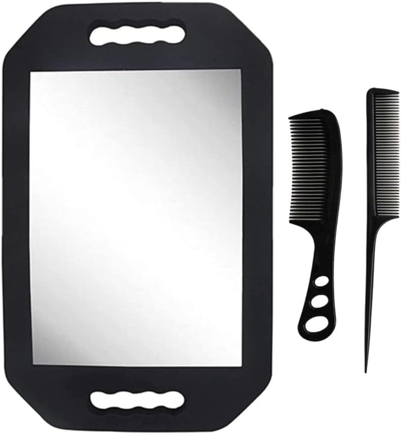 Large Handheld Mirror Set - Professional Barber Mirror with Comb | Salon Hair Stylist Accessories