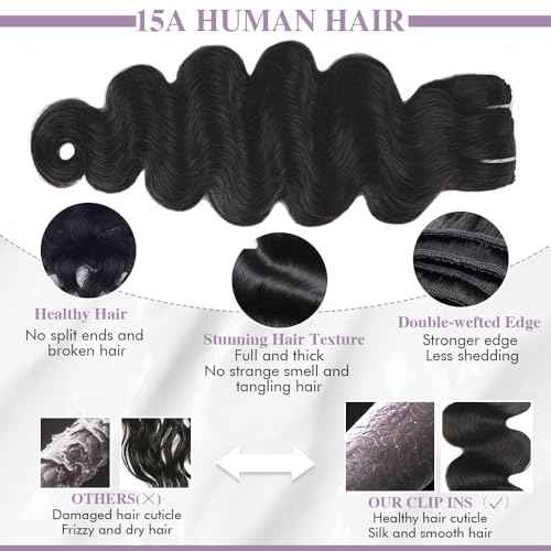 Body Wave Clip In Hair Extensions Real Human Hair Clip Ins For Women 18 Inch Remy Human Hair Extensions Clip Ins 8 Pcs With 18 Clips 120g Natural Black