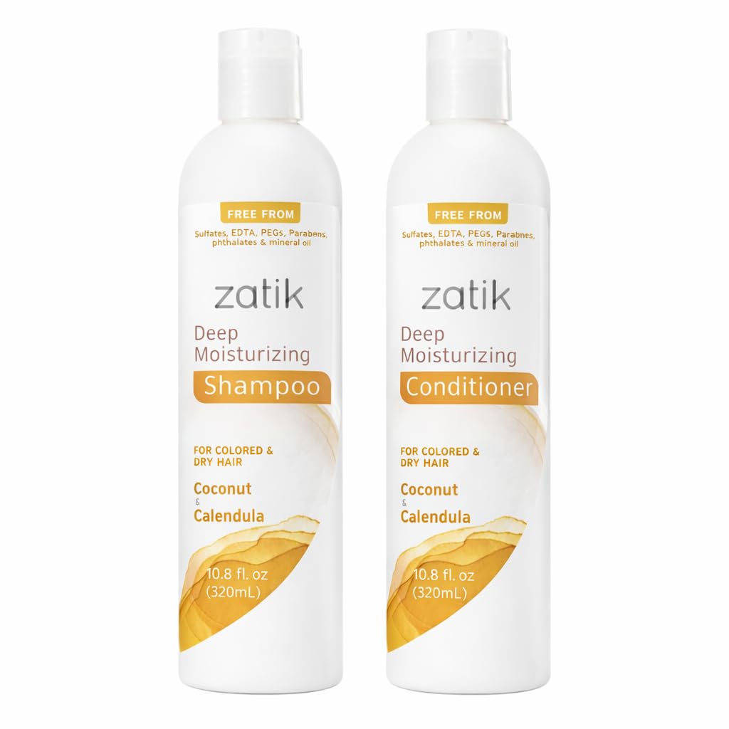 Zatik Naturals - Deep Moisturizing Shampoo & Conditioner Set - Coconut & Calendula for Colored, Dry Hair | Biodegradable, pH Balanced, 10.8 fl oz