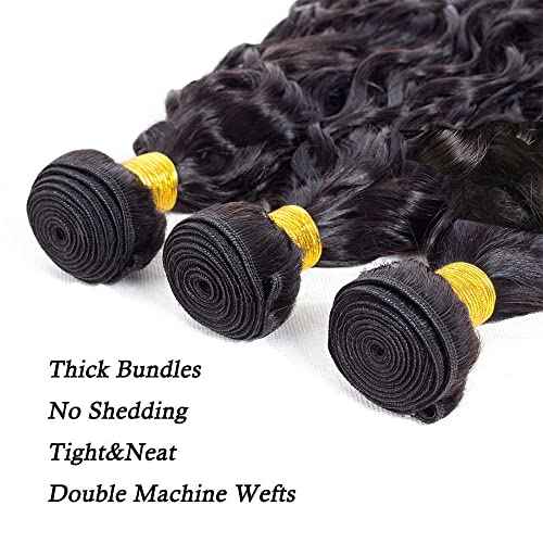 1B Water Wave Bundles Human Hair 26 28 30 Inch Natural Black Water Wave Bundle Human Hair Extensions Unprocessed Virgin Remy Hair 3 Bundle 50 Gram Per Bundle For Women