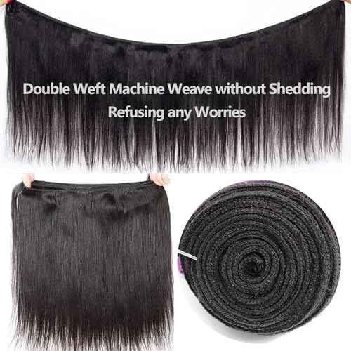 12A Human Hair Bundles 16 18 20 Inch Straight Bundles Human Hair 100% Unprocessed Brazilian Virgin Weave 3 Bundles Deals Thick & Tangle Free¡¦