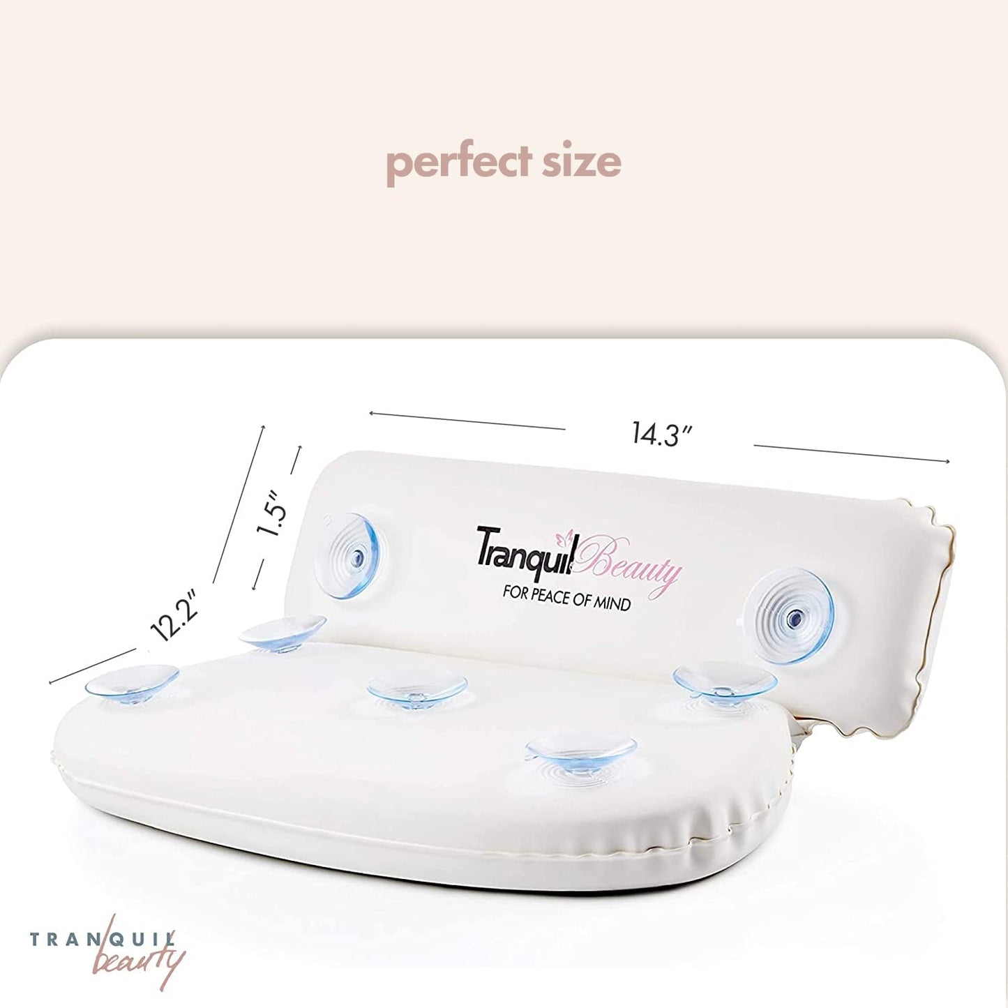 TranquilBeauty Bath Pillow, White, PVC, Pain Relief, 7 Suction Cups - Ergonomic Head & Back Support, Luxury Spa Experience, Waterproof Design, Ideal for Elderly & Children