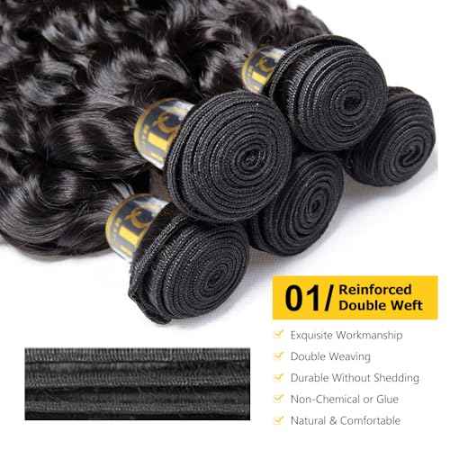 QTHAIR Water Wave Human Hair Bundles (Natural Black,18" 18" 18") 16A Grade 100% Unprocessed Brazilian Virgin Human Hair Weave Wet and Wavy Bundles