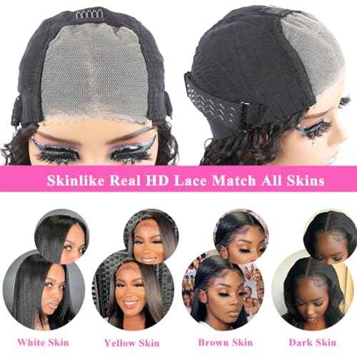 FQ Wear and Go Glueless Wigs Human Hair 30 inch Kinky Curly 4x4 Lace Front Wigs Human Hair for Beginners Pre Plucked Wig for Women Ready to Wear No Glue Curly Glueless Wig
