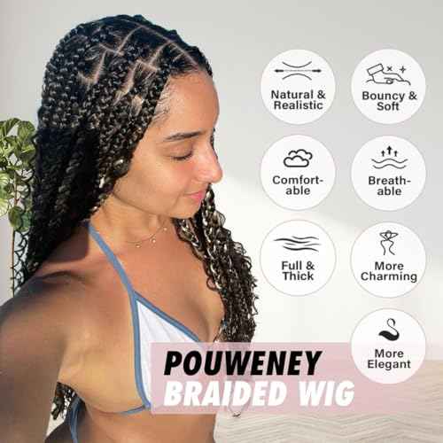 36 inch Knotless Boho Braided Wigs for Women 360 Single lace Bohemian Box Braid Wig With Baby Hair