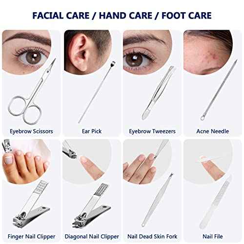 Geosar 12 Sets Manicure Set Nail Clippers Pedicure Kit 8 in 1 Grooming Stainless Steel Kits Nail Care Tools with Travel Case Xmas Gifts Christmas Stocking Stuffers for Men Women(Black)
