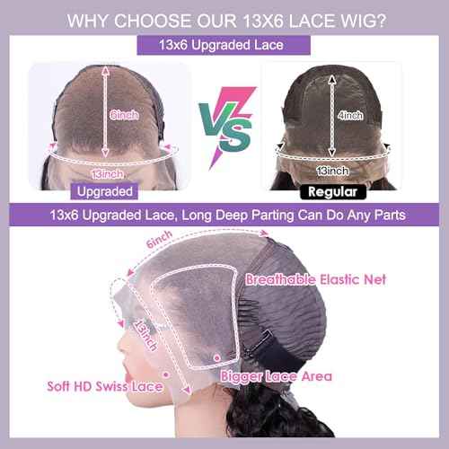 13x6 Deep Wave Lace Front Wigs Human Hair True 200 Density Pre Plucked Deep Wave Wig Human Hair 12A Glueless Wet and Wave Curly Lace Frontal Wigs For Women (Black, 22 Inch)