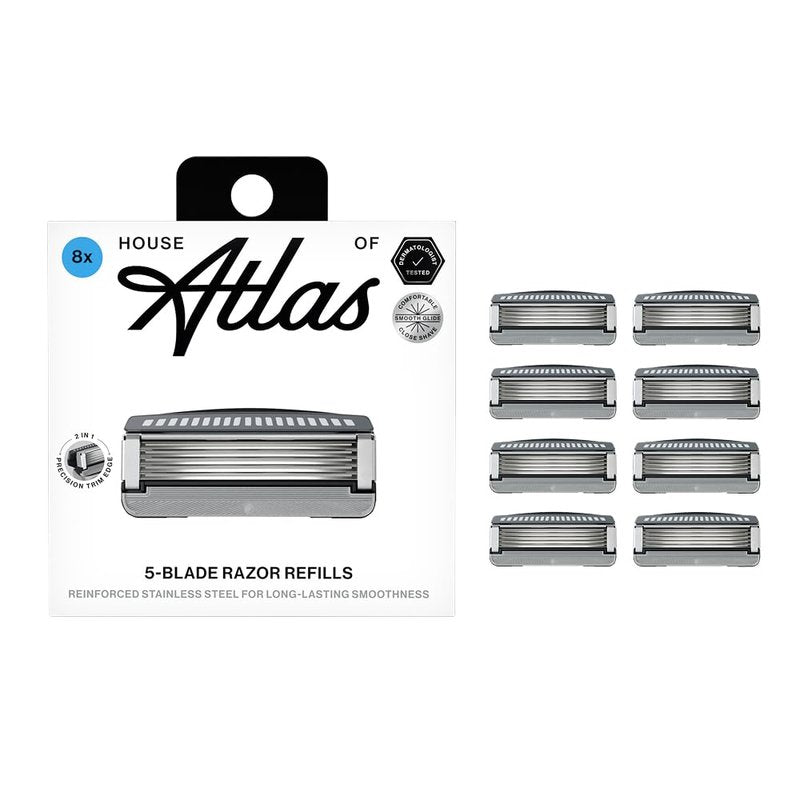 House of Atlas Men's Razor Blade Refills, Precision Trim Edge, 8 Count
