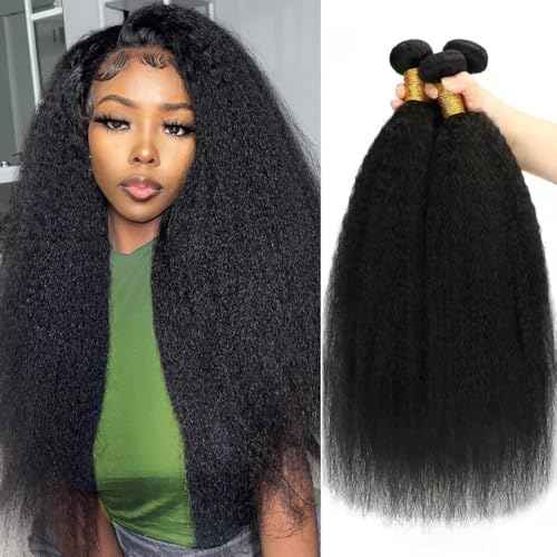 Kinky Straight Bundles 18 20 22 Inch 3 Bundles Kinky Straight Human Hair Bundles 12A 100% Unprocessed Brazilian Virgin Yaki Straight Bundles Hair Extension For Women Black Color