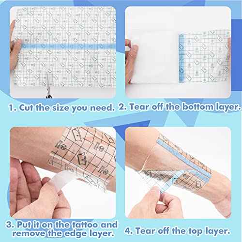Tattoo Aftercare Waterproof Bandage (7.87 in x 10.9 Yd Roll) Second Skin Wound Healing Protective Skin Adhesive Bandages Transparent Dressing Bandages Tattoo Supplies