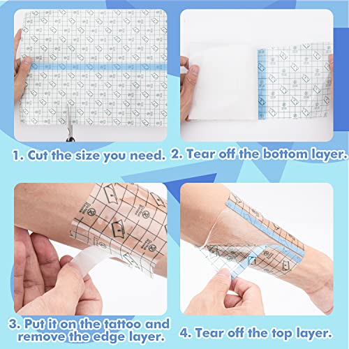 Tattoo Aftercare Waterproof Bandage (9.84 in x 10.9 Yd Roll) Second Skin Wound Healing Protective Skin Adhesive Bandages Transparent Dressing Bandages Tattoo Supplies