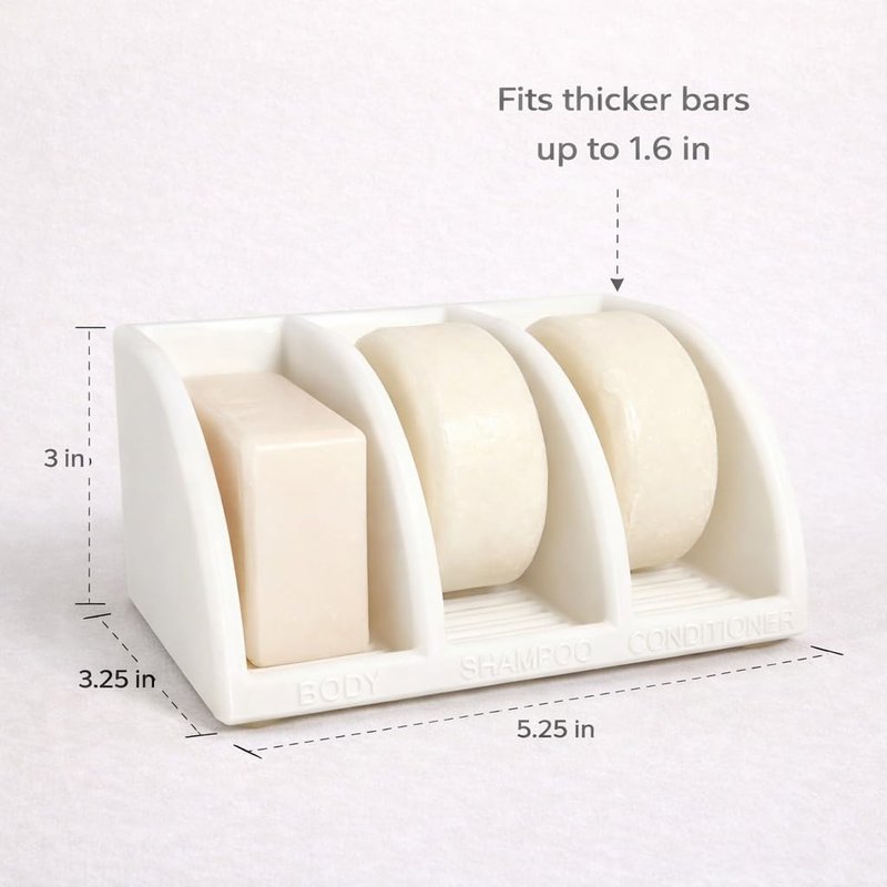 Shampoo Bar Holder for Shower, 3-Slot Soap & Conditioner Organizer with Drainage - Keeps Bars Dry & Lasts Longer - Modern Bathroom Organizer by Essence & Abode (Jade White)