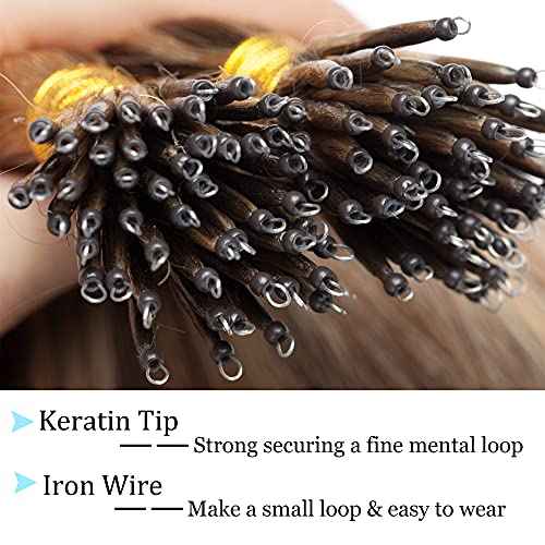 SEGO Nano Tip Hair Extensions Human Hair Balayage Nano Ring Beads Pre-bonded Seamless Highlight Extensions for Women 1g/strand 50g/pack -22 Inch 4P27 Medium Brown&Dark Blonde