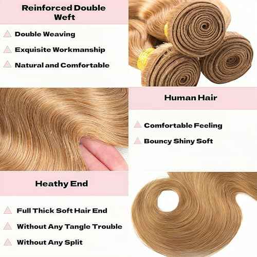 Honey Bundles Brown Human Hair Body Wave 22 24 26 Inch Body Wave Human Hair Weave 3 Bundles Silky Hair Bundles Brazilian 3 Bundles Human Hair Extensions for Women Deals 27 Color Bundles