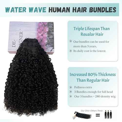 3C4A Burmese Curly Human Hair Bundles 16 18 20 Inch 3Pcs Water Wave Bundles Unprocessed Raw Hair Extension Double Weft Full End Quick Weave Bundles