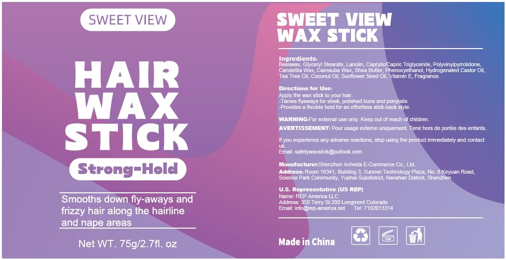 SWEET VIEW Hair Wax Stick, Slick Back Hair Pomade/Balm/Gel for Tame Flyaways, Frizz, Sleek Ponytails, Buns, Styling Accessory for Women, Teen Girls