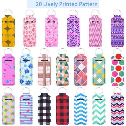 Duufin 20 Pieces Chapstick Keychain Holder Lip Balm Holder Lipstick Holder with 20 Pieces Metal Clip Cords for Purse Backpack