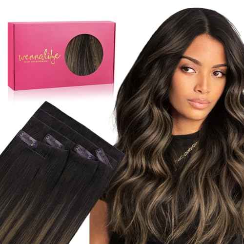 WENNALIFE Invisi Edge Clip in Hair Extensions Real Human Hair, 12 Inch 80g 7pcs Balayage Dark Brown Mixed Chestnut Brown Invisible PU Skin Weft Straight Extensiones De Cabello Hmano Clip Ins