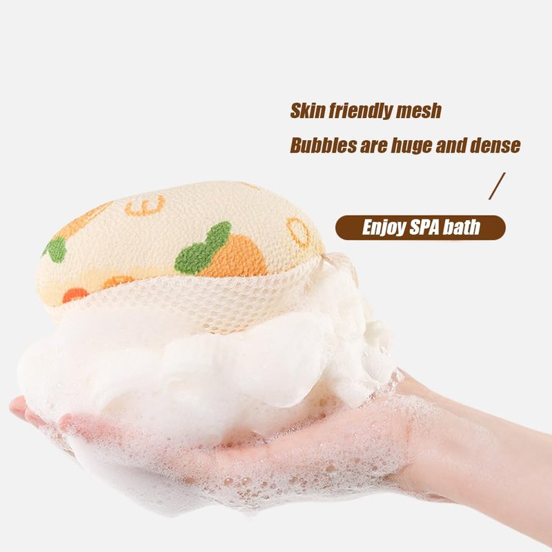 Double Sided Dual-use Bath Ball Body Scrub exfoliating Shower Gel Foam Bathroom soap Bubble Bath Flower Cleaning Shower Accessories（Yellow Lemon）