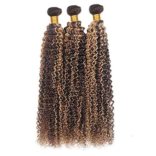 Ombre Brown And Blonde Bundles Human Hair P4/27 Highlight Bundles Kinky Curly Unprocessed Brazilian Virgin Hair Extensions 18 20 22 Inch